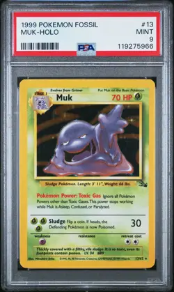 1999 POKEMON FOSSIL #13 MUK-HOLO PSA 9 MINT - Image 1