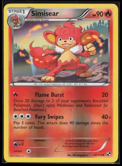 Simisear 22/114 Uncommon Black and White Reverse Holo Pokemon Card - Image 1