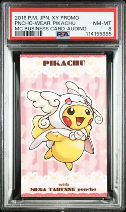 PSA 8 Pokemon Card Poncho Pikachu Audino Pokemon Business Card 2016 Japanese - Image 2
