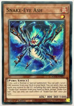 AGOV-EN007 Snake-Eye Ash - Super Rare 1st Edition Near Mint YuGiOh Card - Image 1