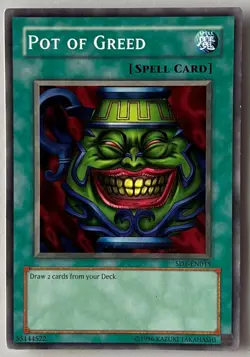YuGiOh! POT OF GREED Card Lightly Played 1996 SD1-EN015 - Image 1