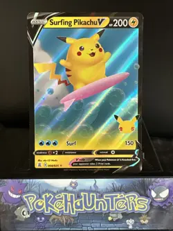 Pokemon Card Surfing Pikachu V 008/025 Celebrations Near Mint - Image 1