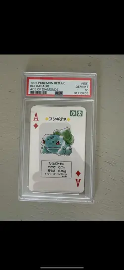 1996 Pokemon Poker Playing Card Bulbasaur Ace of Diamonds Red Deck PSA 10 10 - Image 1