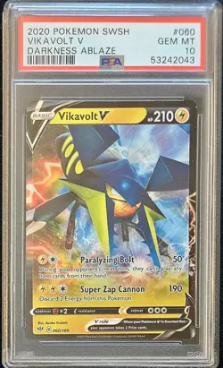 PSA 10 GEM MINT Vikavolt V 060/189 Darkness Ablaze Ultra Rare Holo Pokemon 2020 - Image 1