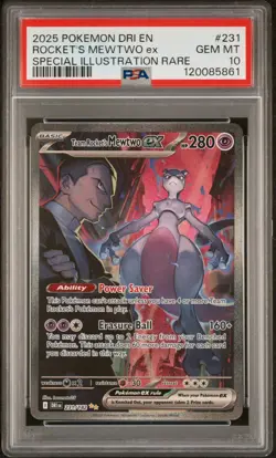2025 POKEMON DRI EN-DESTINED RIVALS #231 TEAM ROCKET'S MEWTWO EX SIR PSA 10 - Image 1
