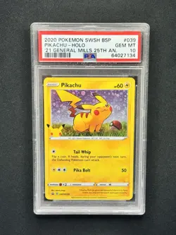 2020 Pokemon Pikachu Holo General Mills Black Star Promo SWSH039 PSA 10 Gem Mint - Image 1