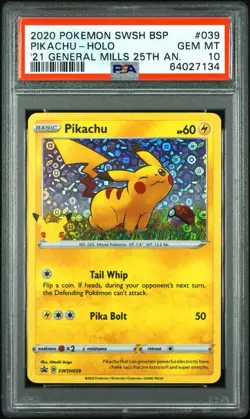 2020 Pokemon Pikachu Holo General Mills Black Star Promo SWSH039 PSA 10 Gem Mint - Image 2