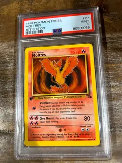 Pokemon 1999 Fossil MOLTRES 1st Edition #27 PSA 9 Mint RARE - Image 1