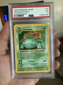 1999 POKEMON BASE SET SHADOWLESS #15 VENUSAUR-HOLO PSA 5 New Cert - Image 1