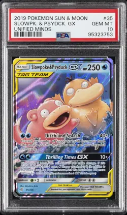 2019 POKEMON SUN & MOON UNIFIED MINDS #35 SLOWPOKE & PSYDUCK GX PSA 10 - Image 1
