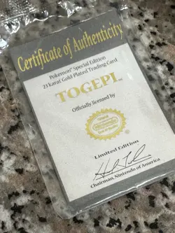 23k Gold Plated Pokemon Card Togepi Promo From Burger King 1999 with cert & ball - Image 2