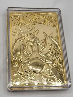 23K Gold Plated CHARIZARD Trading Card 1999 Burger King Pokemon Ball Blue - Image 5