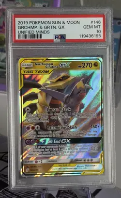2019 POKEMON SUN & MOON UNIFIED MINDS 146 GARCHOMP & GIRATINA GX PSA 10 NEW CERT - Image 1