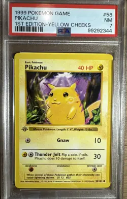 1999 Pokemon Game TCG Pikachu #58 1st Edition - Yellow Cheeks Base Set PSA 7 - Image 1