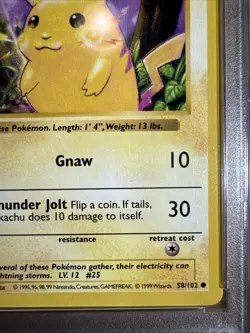 1999 Pokemon Game TCG Pikachu #58 1st Edition - Yellow Cheeks Base Set PSA 7 - Image 5
