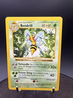 LP+RAW Beedrill Shadowless Base Set BSS 17/102 Reg. Rare Pokemon Card - Image 2