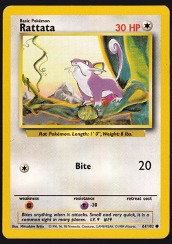 Rattata 61/102 Base Set Pokemon TCG Card LP - Image 1