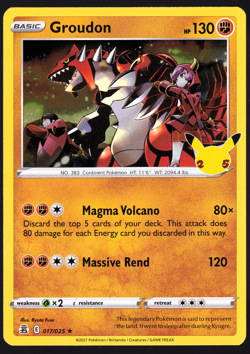 Groudon 017/025 Holo Celebrations 25th Anniversary Pokemon TCG Card NM - Image 1