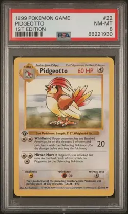 Base Set 1st Edition PIDGEOTTO #22/102 PSA 8 1999 Pokemon Card Game - Image 1