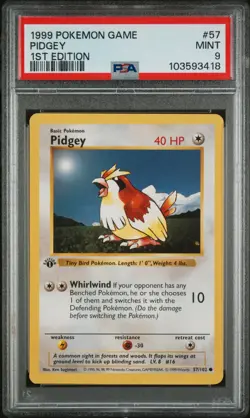 1999 POKEMON GAME PIDGEY 1ST EDITION - #57/102 Shadowless Base Set PSA 9 - Image 1