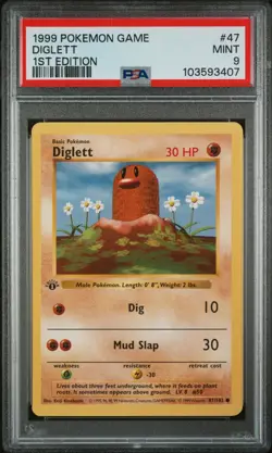 1999 Pokemon - 1st Edition Shadowless Diglett Base Set 47/102 - PSA 9 MINT!! - Image 1