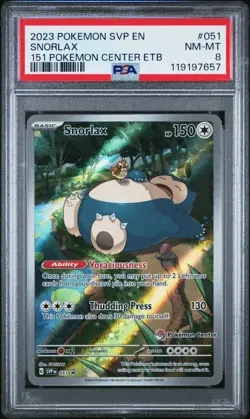 Snorlax 051 PSA 8 SV 151 Pokemon Center Elite Trainer Box Promo [STAMPED] - Image 1