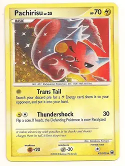 Pokemon Card: Pachirisu 43/100 Damaged HP Majestic Dawn Set Lightning Uncommon - Image 1