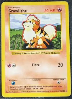 Pokemon Base Set (Shadowless) Growlithe vintage 1999 Card 28/102 28/102 - Image 1