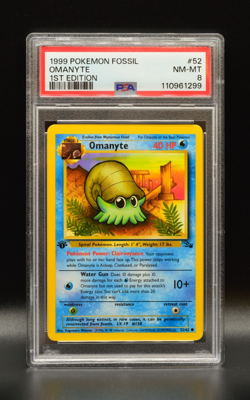 Omanyte 1st Edition 1999 Pokemon Fossil #52 WOTC PSA 8 Newly Graded - Image 1