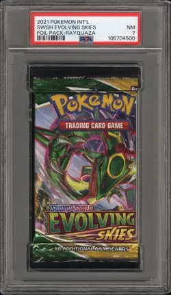 PSA 7 NM Pokemon Sword & Shield Evolving Skies Rayquaza Sealed Booster Pack - Image 1