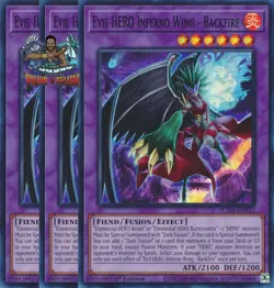 Yugioh! 3x Evil HERO Inferno Wing - Backfire SUDA-EN032 Super Rare 1st Ed NM - Image 1