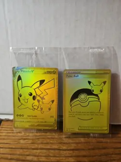 Sealed Pokemon Celebrations Pikachu V & PokeBall UPC Gold Promo Cards 2021 25th. - Image 4