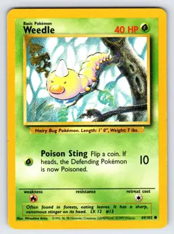 Weedle 69/102 1999 Base Set Unlimited Pokemon Card WOTC Vintage Common - Vlp - Image 1