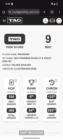 Magikarp - 203/193 - Paldea Evolved Pokemon Illustration Rare Tag 9 mint - Image 4