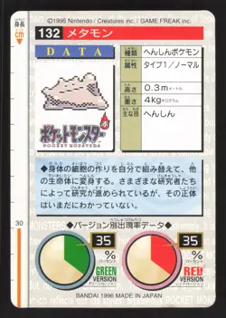 Ditto 132 Japanese Green Front Pokemon Carddass Pocket Monster Red - Image 2