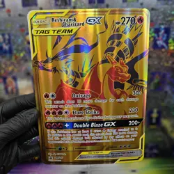 JUMBO Oversized Reshiram & Charizard GX Tag Team Gold Promo SM247 Pokemon NM - Image 1