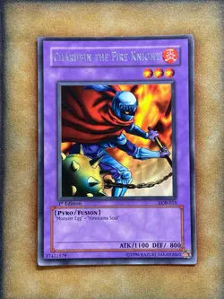 Yugioh Charubin the Fire Knight LOB-015 Rare 1st Ed WAVY NM - Image 1
