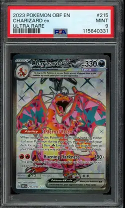 Charizard EX #215 PSA 9 2023 Pokemon OBF EN-Obsidian Flames Ultra Rare - Image 1