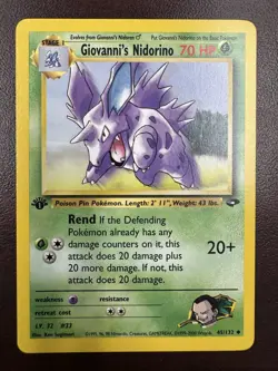 Pokemon Cards: Gym Challenge 1st Edition Uncommon: Giovanni's Nidorino 45/132 LP - Image 1