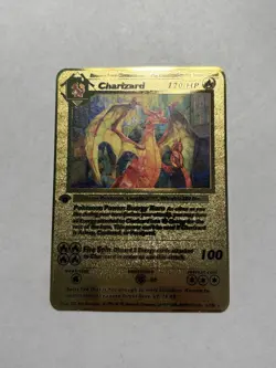 Stained Glass Charizard 1st Edition Gold Metal Fan Art Card Collectible Display - Image 1