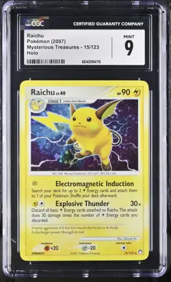 CGC 9 MINT Raichu 2007 Mysterious Treasures 15/123 Holo SWIRL Pokemon Card psa - Image 1
