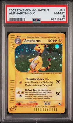 Pokemon WotC Aquapolis Holofoil Card H1 Ampharos PSA 8 - Image 1