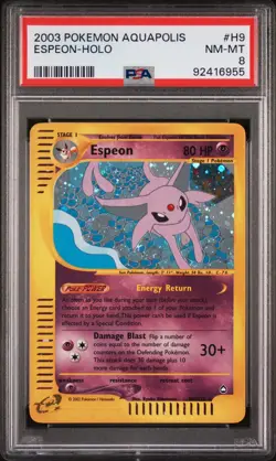 Pokemon WotC Aquapolis Holofoil Card H9 Espeon PSA 8 - Image 1