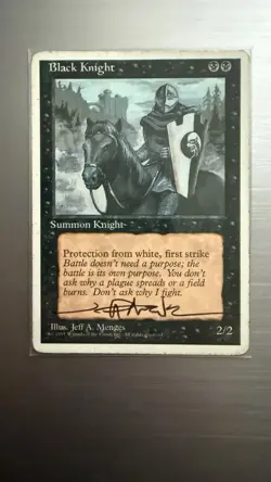 Magic The Gathering Black Knight Card 4th edition. Signed Jeff A. Menges - Image 1