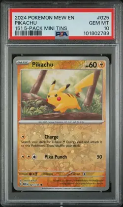 PSA 10 Pikachu Holo SWIRL 025/165 Costco 5 Pack Mini Tins Pokemon 151 - Image 1