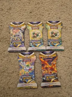 Pokemon TCG: Sword & Shield-Brilliant Stars Booster Pack (10 Cards) - Lot Of 5 - 820650809972 - Image 1
