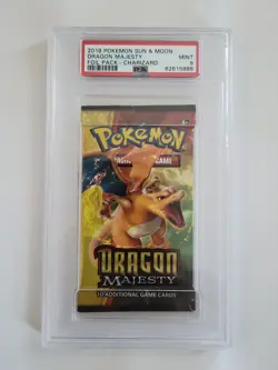 PSA 9 MINT Sun Moon Dragon Majesty Sealed Booster Pack Pokemon Cards Charizard - Image 1