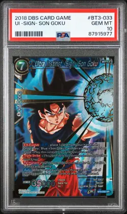 Ultra Instinct -Sign- Son Goku Gold Foil Stamped Dragon Ball Card Game PSA 10 - Image 3