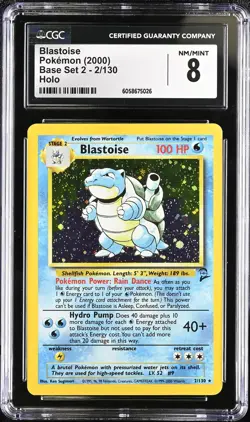 CGC 8 Blastoise 2000 Base Set 2 2/130 Holo Pokemon Card psa - Image 1