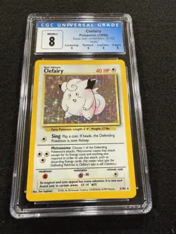 Pokemon Clefairy Holo 5/102 from Base Set Unlimited in a CGC 8! With Subgrades! - Image 1